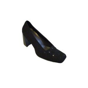 DRAFT*Nine West Black Peau de Soie Pumps Squared Toe Mirror Disk Accents